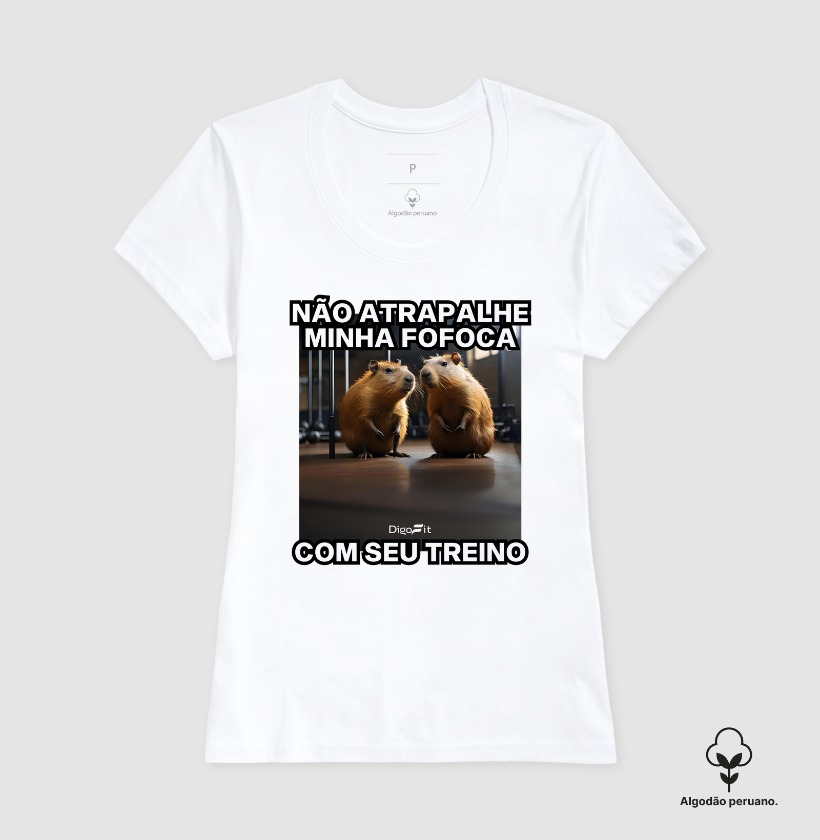 CAMISETA ALGODÃO PERUANO ACADEMIA NÃO ATRAPALHE MINHA FOFOCA COM SEU TREINO - Imagem 6