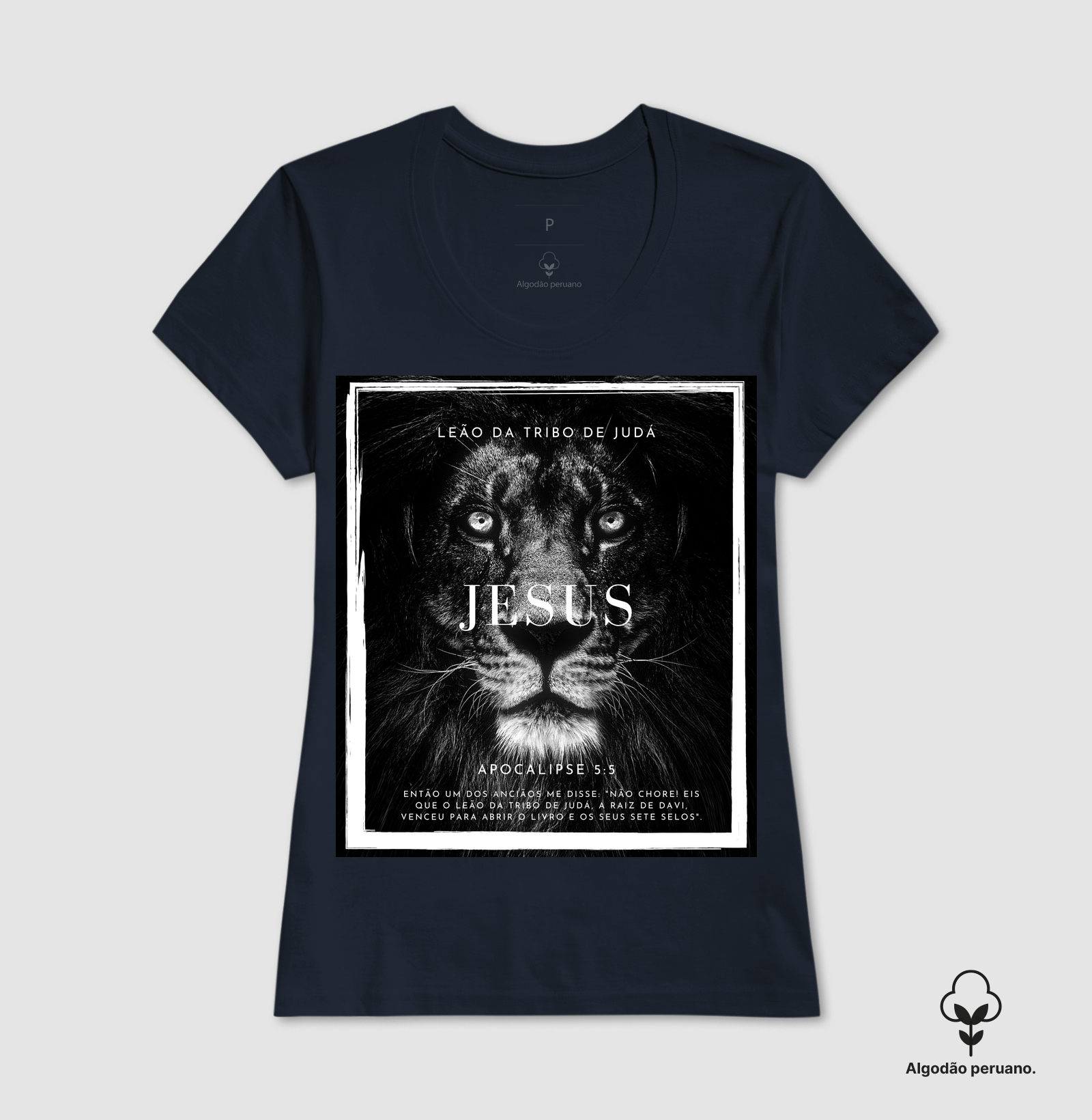 Camiseta Algodão Peruano Cristã Leão da Tribo de Judá - Imagem 2