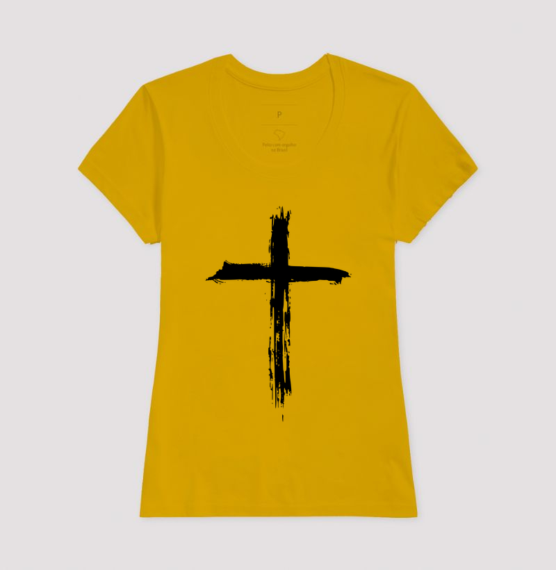 Camiseta Feminina Acinturada Cruz Pincelada - Estampa Branca - Imagem 8