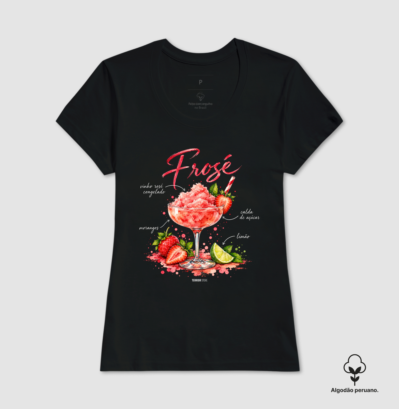 Camiseta Algodão Peruano Frosé – Drink com Vinho Rosé e Morango - Imagem 7