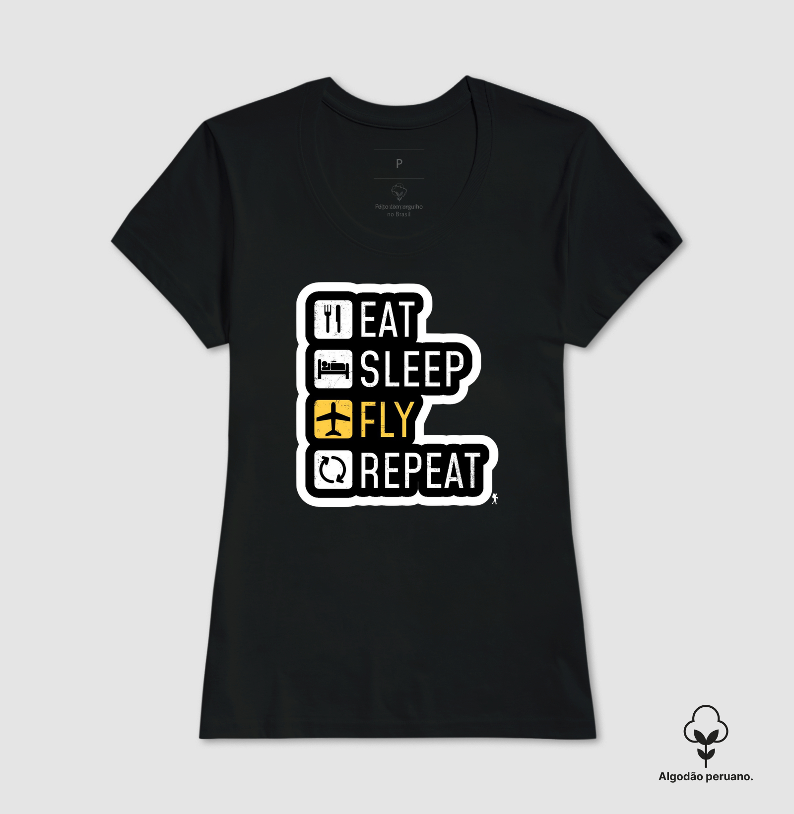 Camiseta Eat Sleep Fly Repeat | Rotina do Viajante Viciado | Colecao Viciados em Viagem - Imagem 4