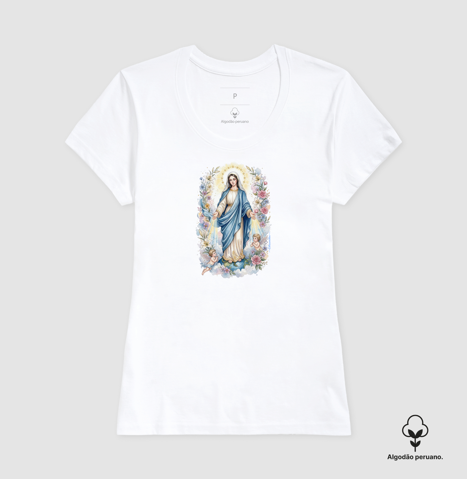 Camiseta Nossa Senhora das Graças - Raios de Luz e Anjos - Imagem 3