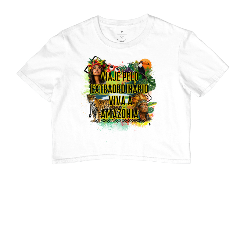 Camiseta Viaje pelo Extraordinario Viva a Amazonia | Onca Tucano Indigena | Colecao Viciados em Viagem - Imagem 3