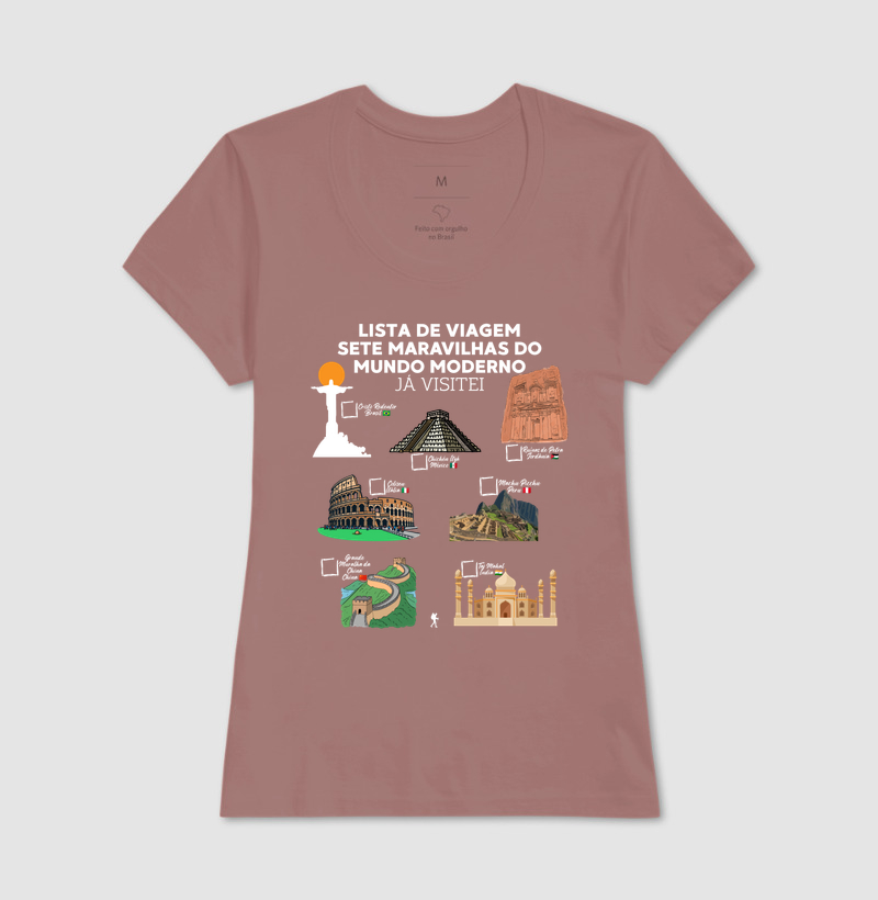 Camiseta Lista de Viagem Sete Maravilhas do Mundo Moderno | Marque as que Ja Visitou | Colecao Personalizaveis - Imagem 20