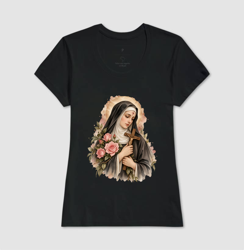 Santa Rita de Cássia — Aquarela Vinheta com Rosas e Crucifixo - Imagem 3