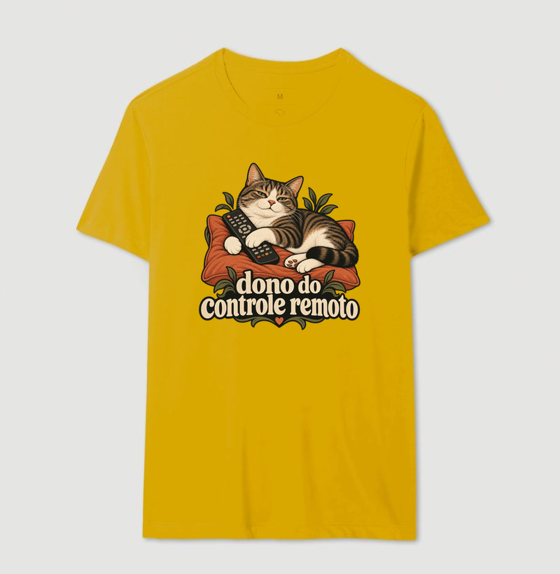 Camiseta Gato Humor "dono do controle remoto" | Pelo & Pano - Imagem 14