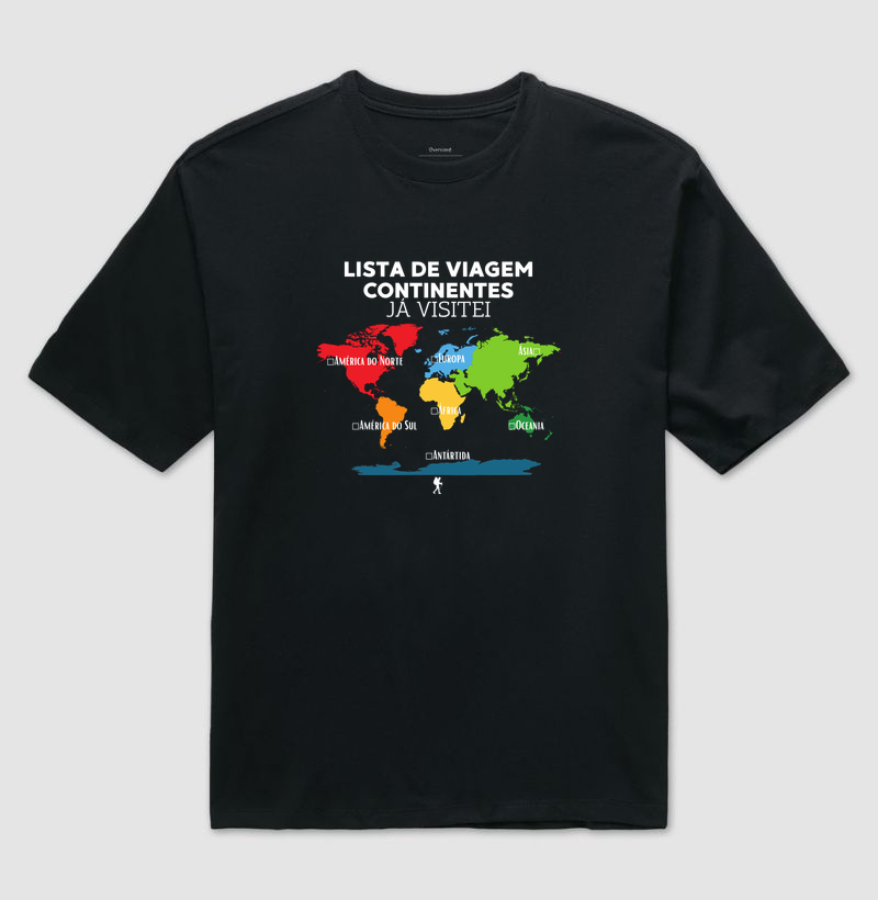 Camiseta Lista de Viagem Continentes Ja Visitei | Mapa Mundi Auto Personalizavel | Colecao Personalizaveis - Imagem 2