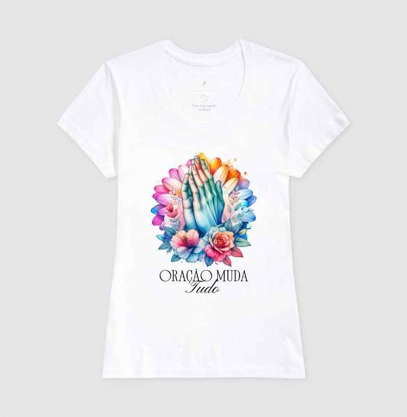 Camiseta Feminina Acinturada Oração Muda Tudo - Imagem 3