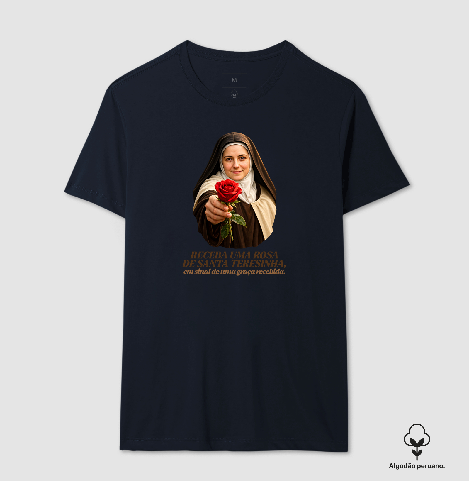 Camiseta Santa Teresinha do Menino Jesus Receba uma Rosa - Imagem 8