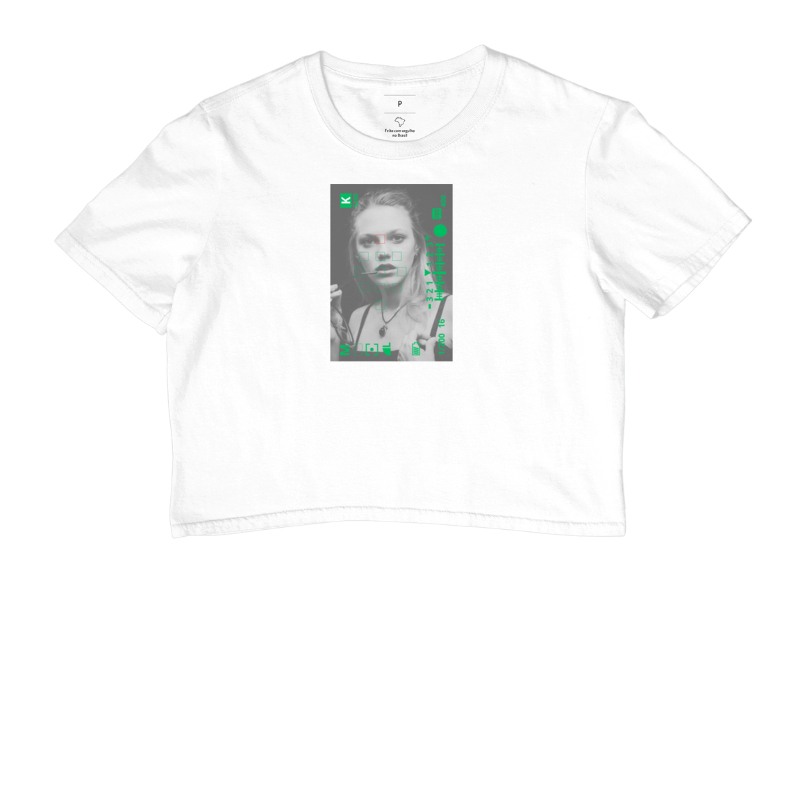Camiseta feminina cropped, visor da câmera modelo - Imagem 3