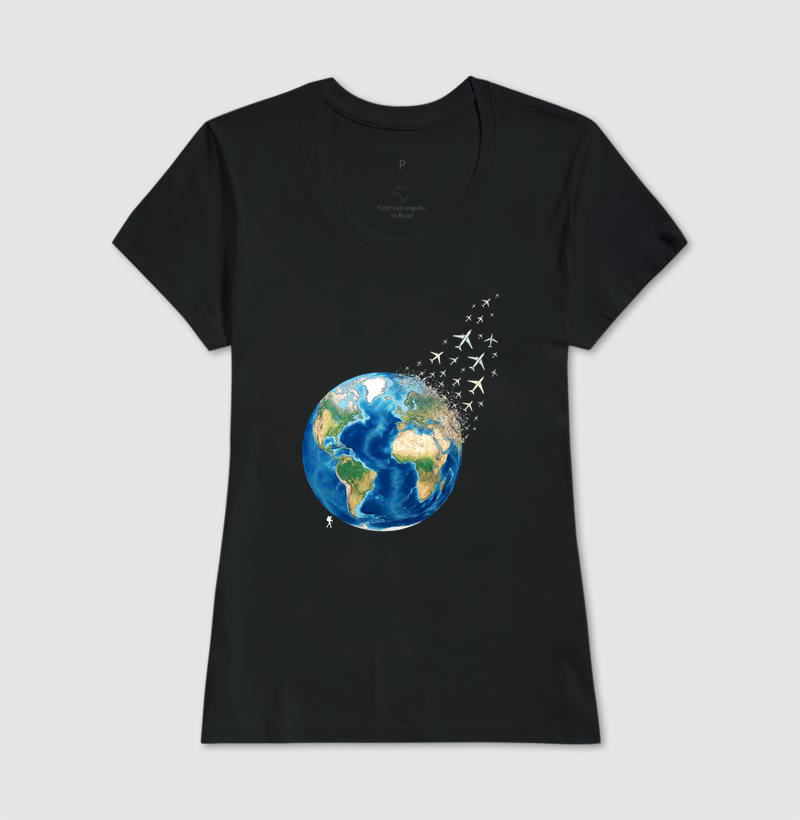 Camiseta Globo Terrestre Avioes Dispersos | Arte 3D Viagem Mundo | Colecao Viciados em Viagem - Imagem 6