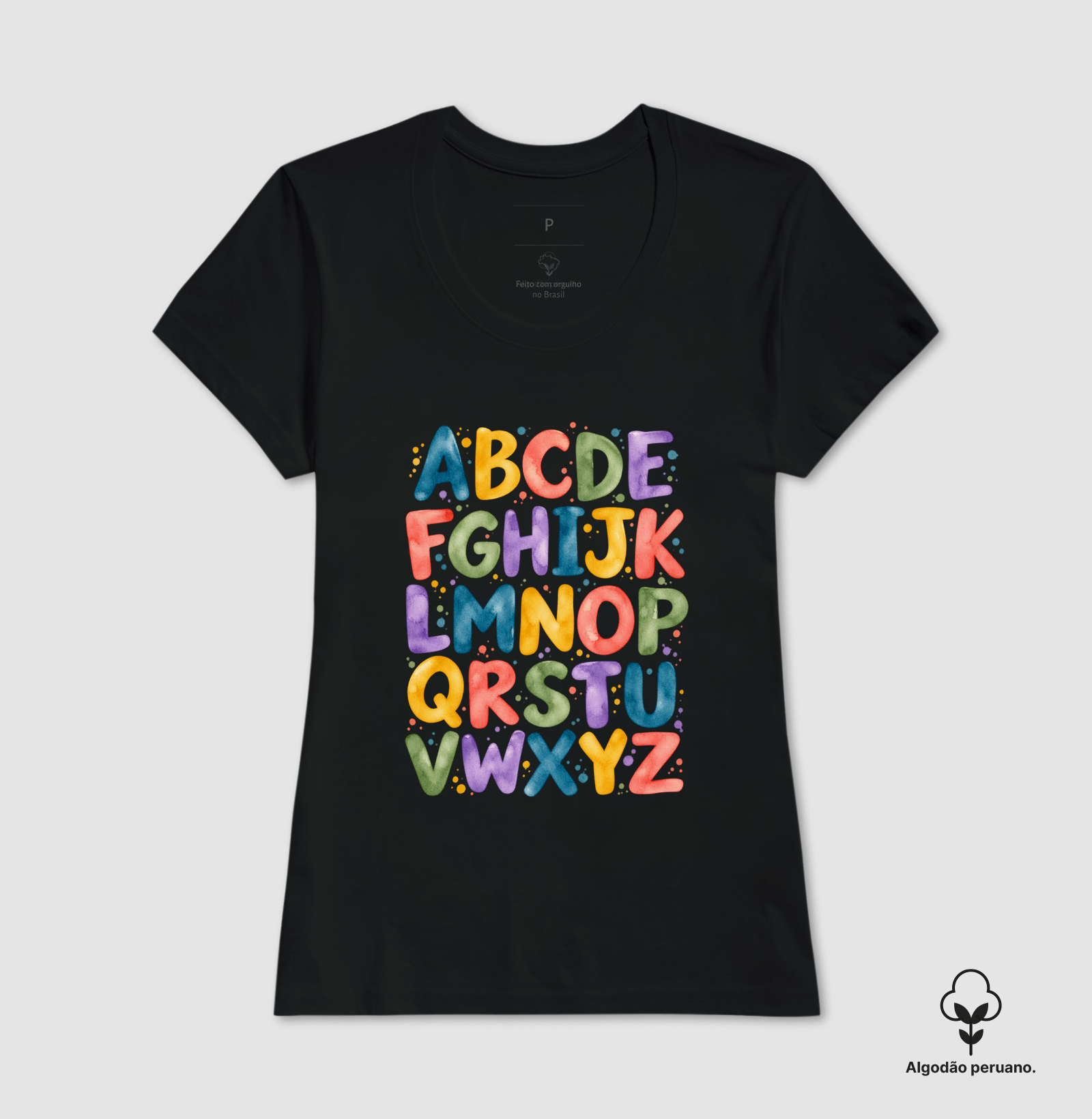 Camiseta Algodão Peruano Alfabeto em Cores - Imagem 7