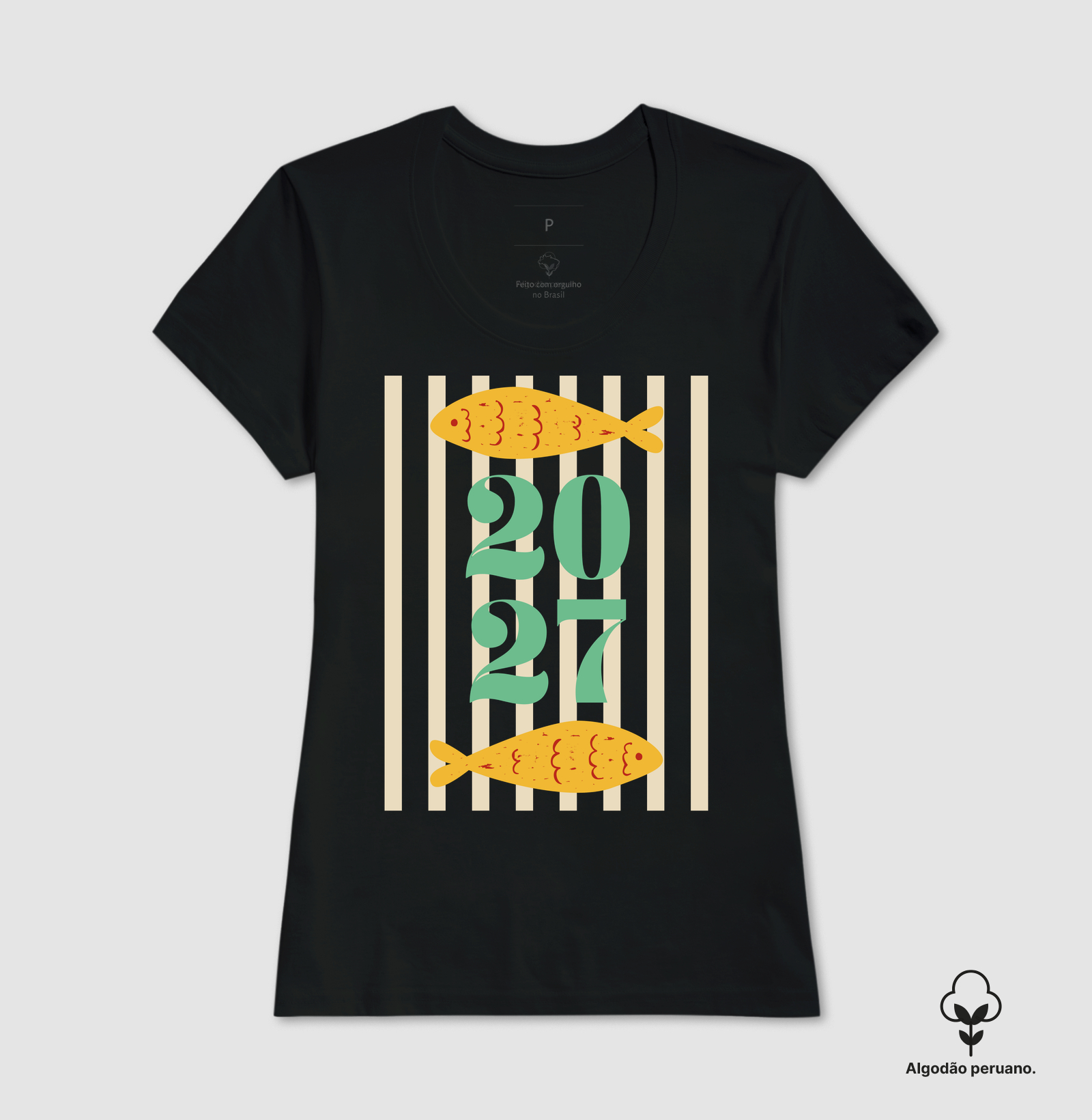 Camiseta Ano Novo 2027 Peixe Mediterrâneo Algodão Peruano - Imagem 9