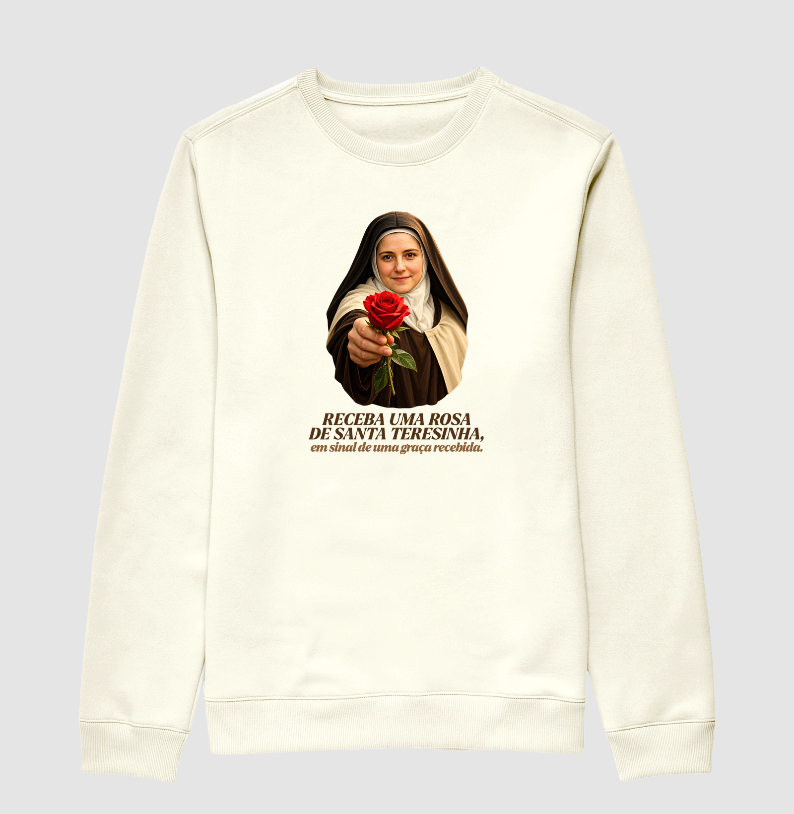 Camiseta Santa Teresinha do Menino Jesus Receba uma Rosa - Imagem 2