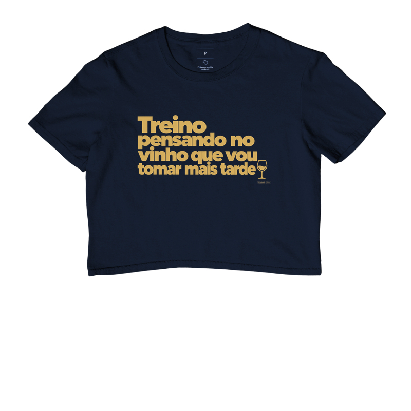 Camiseta Cropped Treino Pensando no Vinho – Frase Divertida de Vinho e Academia - Imagem 4