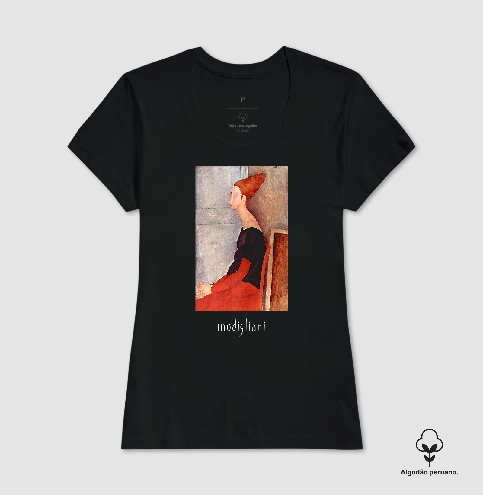 Camiseta Algodão Peruano Tanguis Jeanne Hébuterne de Perfil Modigliani  - Imagem 7