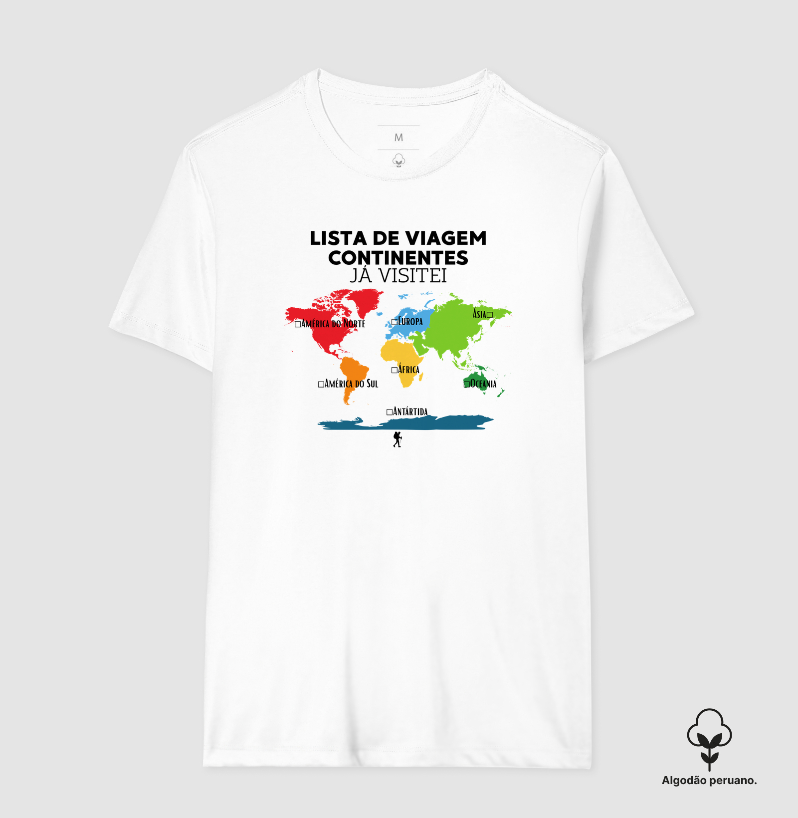 Camiseta Lista de Viagem Continentes Ja Visitei | Mapa Mundi Auto Personalizavel | Colecao Personalizaveis - Imagem 6