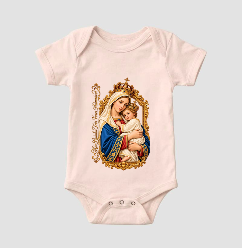 Camiseta Mãe Rainha Três Vezes Admirável Com Menino Jesus - Imagem 5