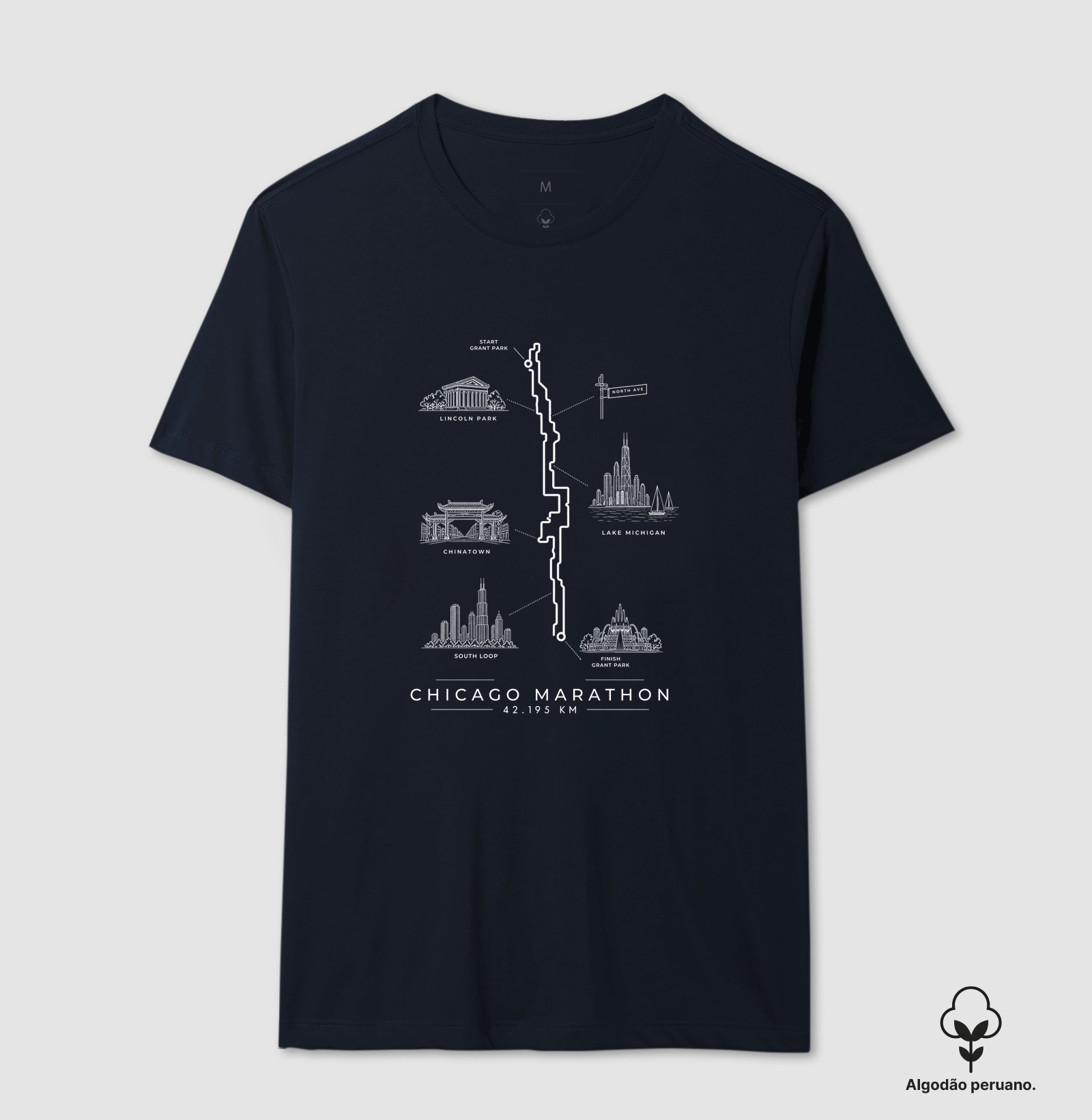 Camiseta Algodão Peruano Maratona - Percurso Maratona de Chicago - Imagem 3