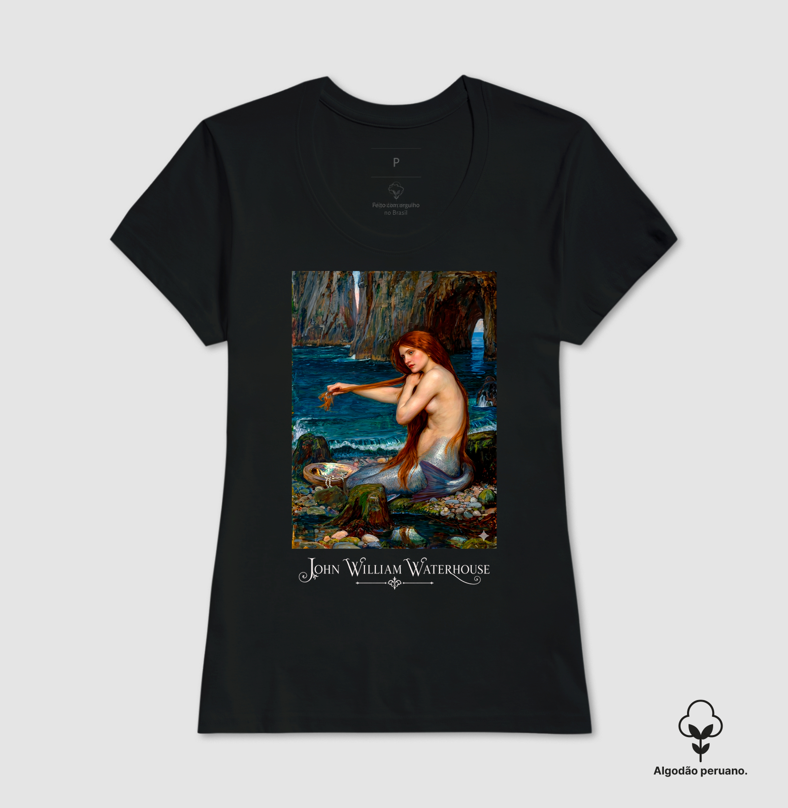 Camiseta em Algodão Peruano Mitologia Grega Sereia Waterhouse - Imagem 4