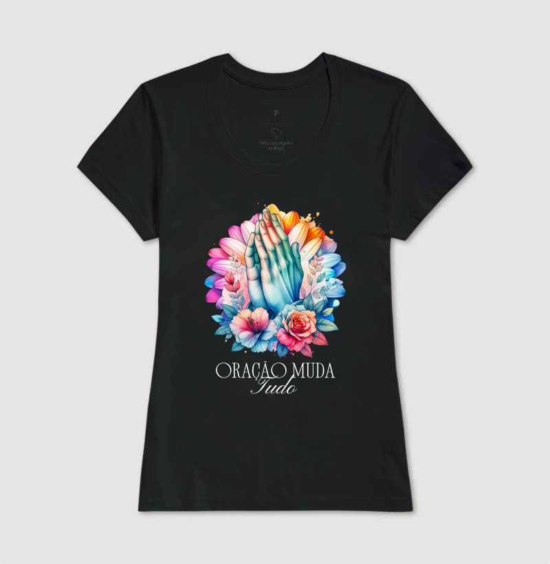 Camiseta Feminina Acinturada Oração Muda Tudo - Imagem 2