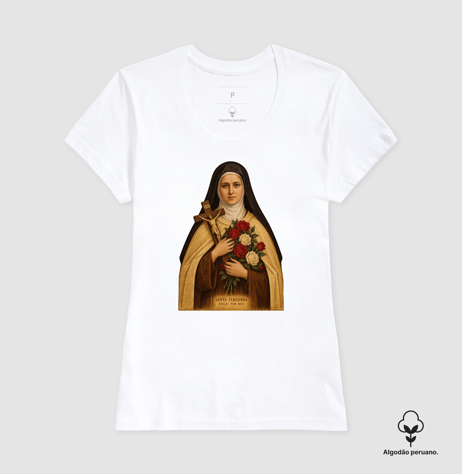 Camiseta Algodão Peruano Santa Teresinha Rogai por Nós - Imagem 5