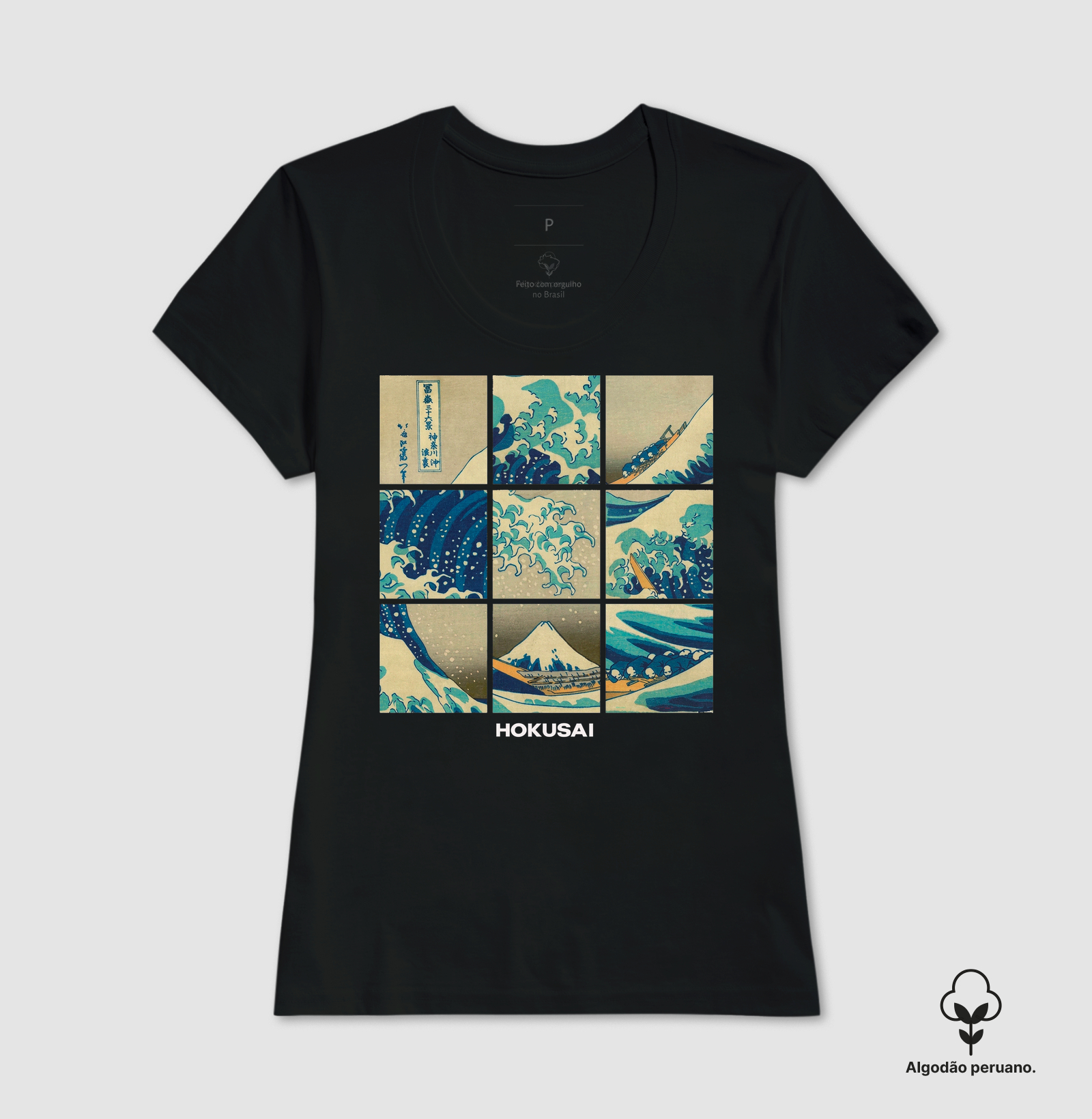  Camiseta Algodão Peruano Tanguis Hokusai A Grande Onda Mosaico - Imagem 3