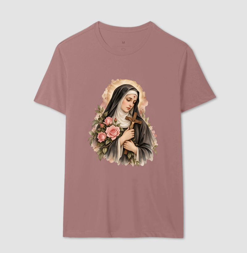 Santa Rita de Cássia — Aquarela Vinheta com Rosas e Crucifixo - Imagem 16