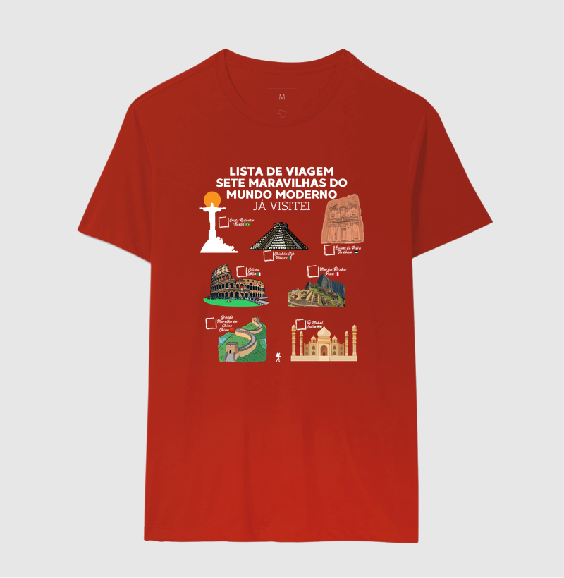 Camiseta Lista de Viagem Sete Maravilhas do Mundo Moderno | Marque as que Ja Visitou | Colecao Personalizaveis - Imagem 13