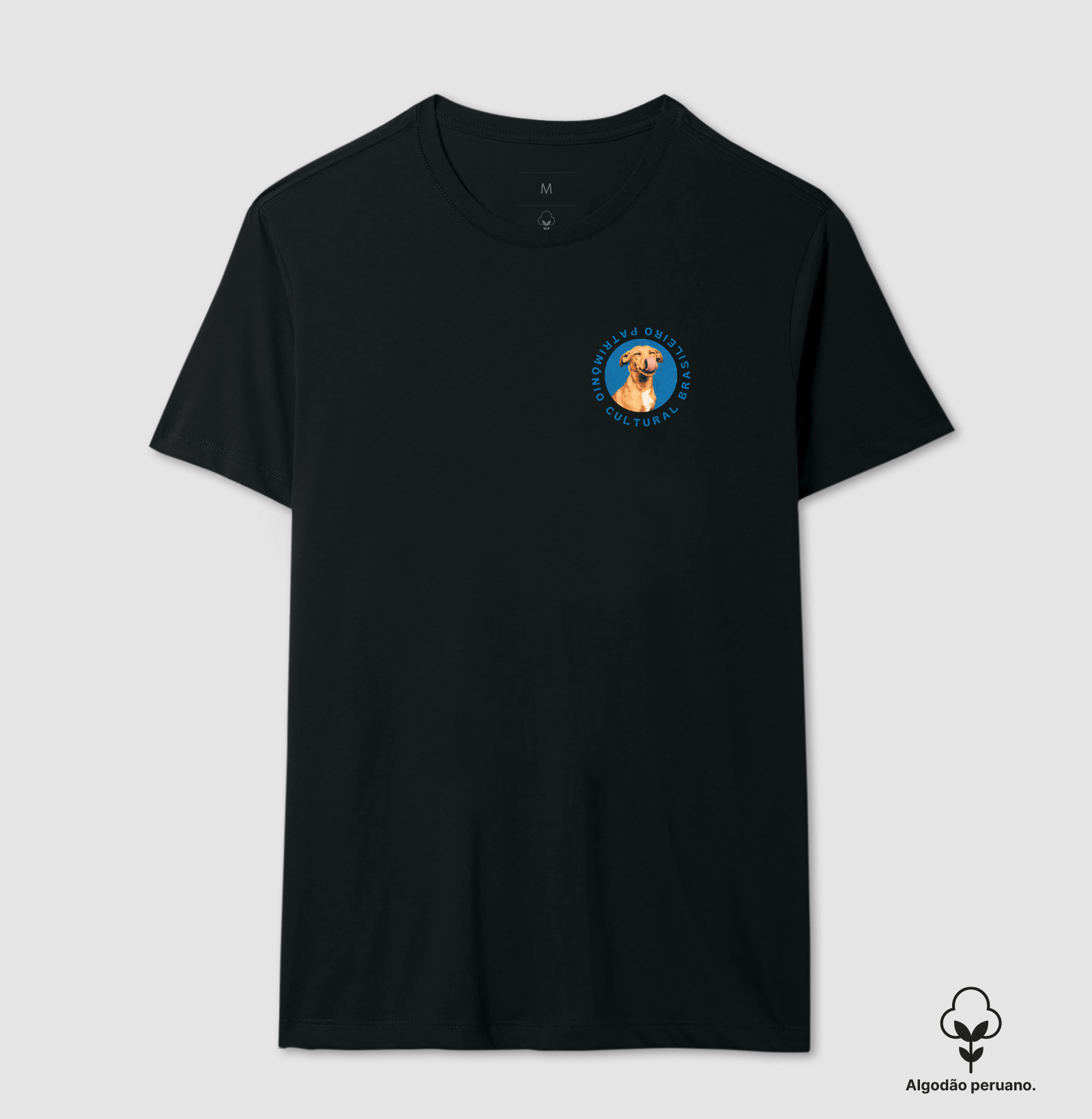 Camiseta Patrimônio Cultural Brasileiro Vira-Lata Caramelo Emblema Azul Estampa Unissex - Imagem 4