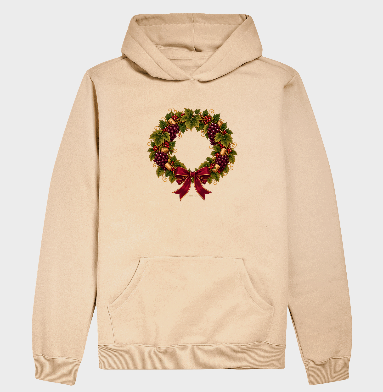 Hoodie Moletom Guirlanda de Natal do Vinho – Uvas, Rolhas e Laço - Imagem 5