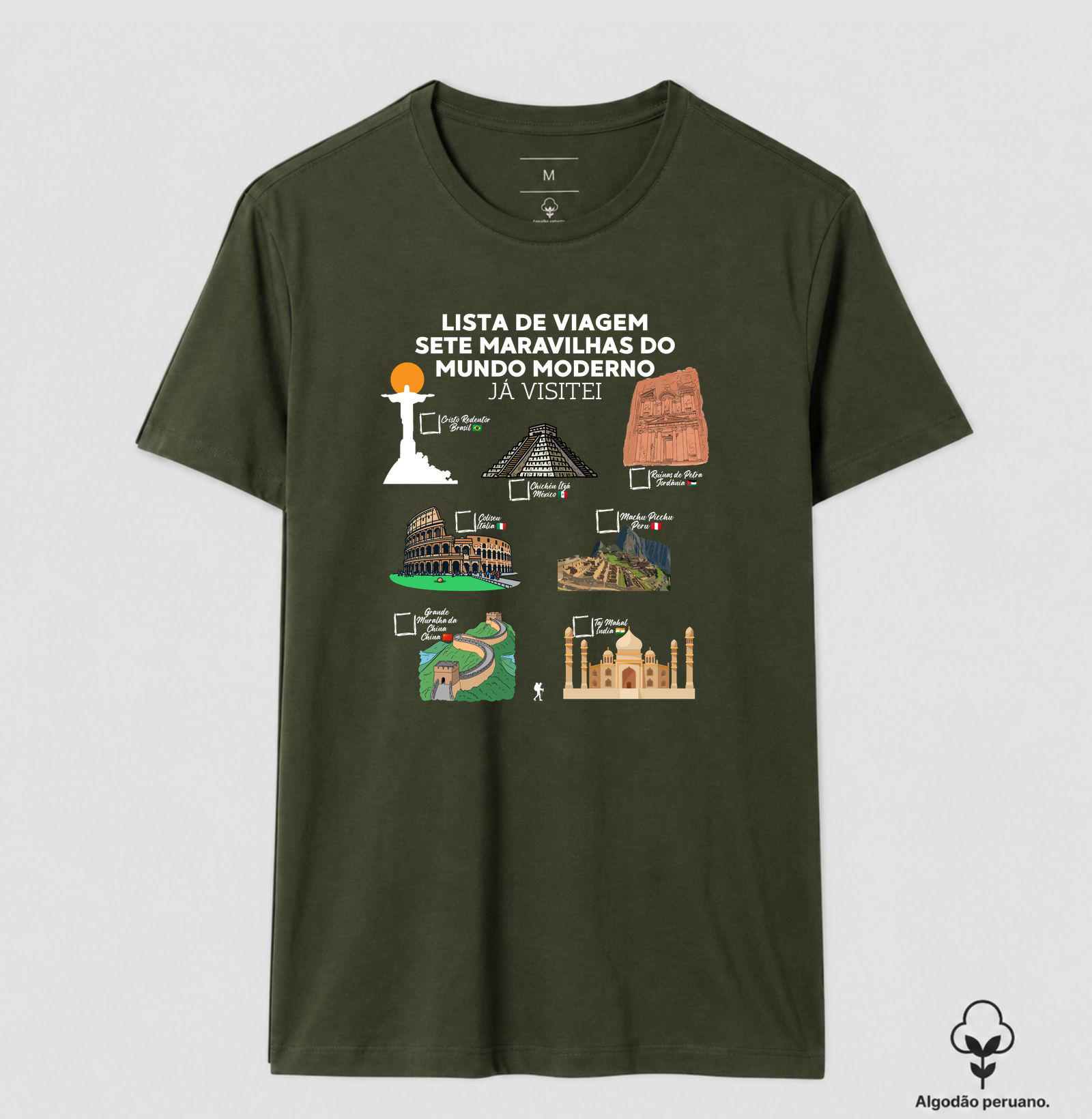 Camiseta Lista de Viagem Sete Maravilhas do Mundo Moderno | Marque as que Ja Visitou | Colecao Personalizaveis - Imagem 8