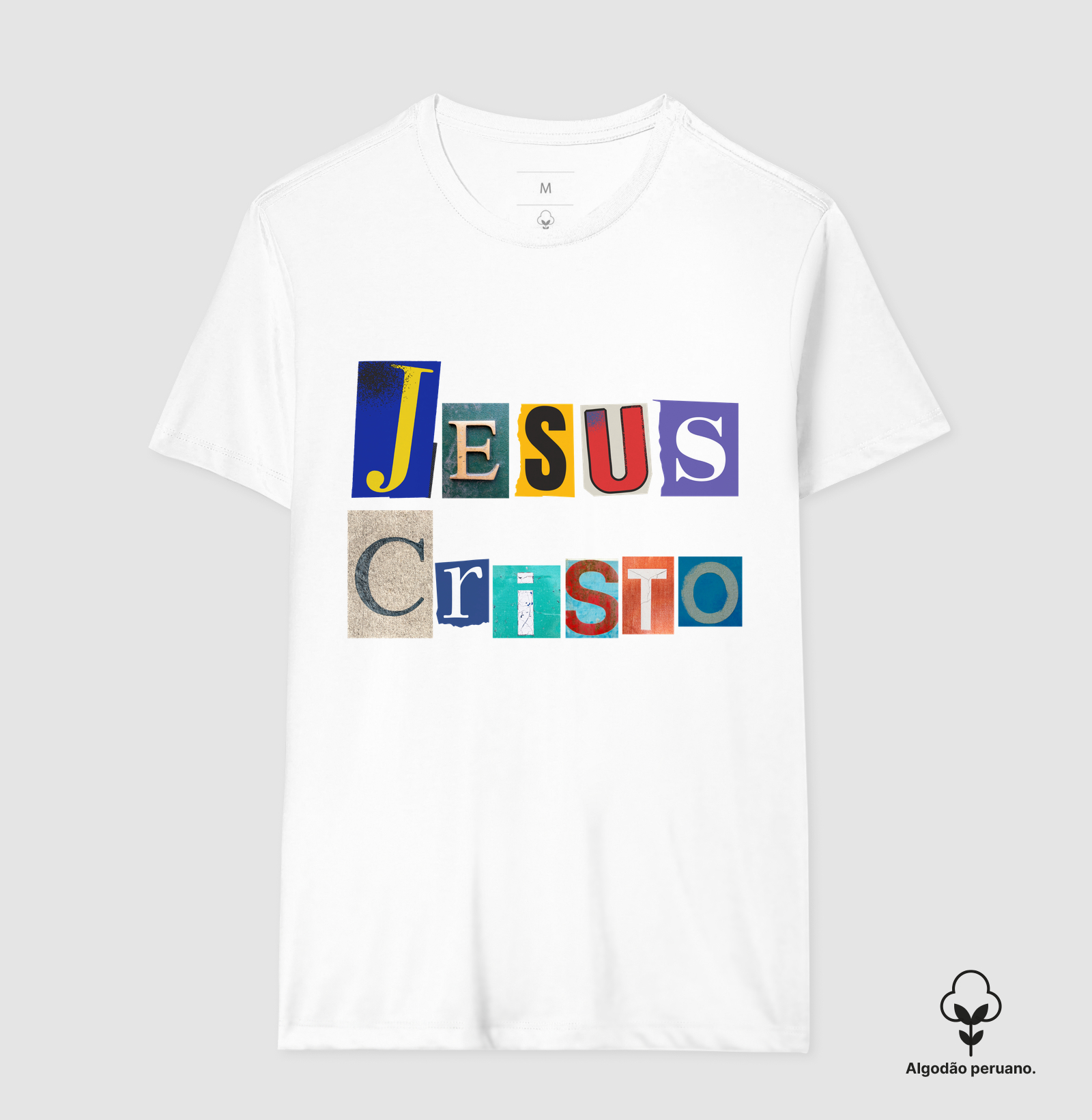 Camiseta Algodão Peruano Cristã Jesus Cristo Colagem - Imagem 2