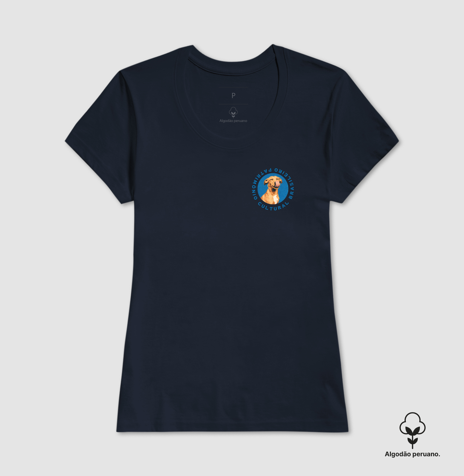 Camiseta Patrimônio Cultural Brasileiro Vira-Lata Caramelo Emblema Azul Estampa Unissex - Imagem 8