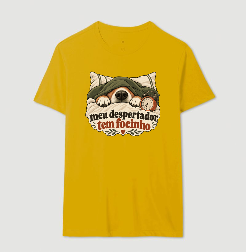 Camiseta Cachorro Humor "meu despertador tem focinho" | Pelo & Pano - Imagem 14
