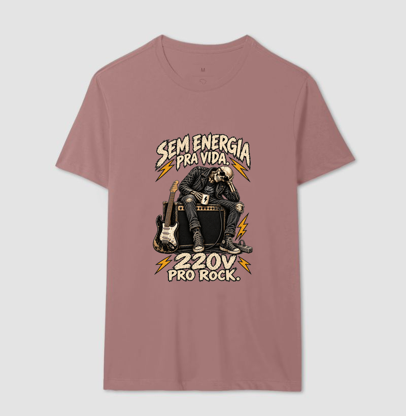 Camiseta Sem Energia Pra Vida 220V Pro Rock – Estampa Caveira Rocker e Guitarra - Imagem 12