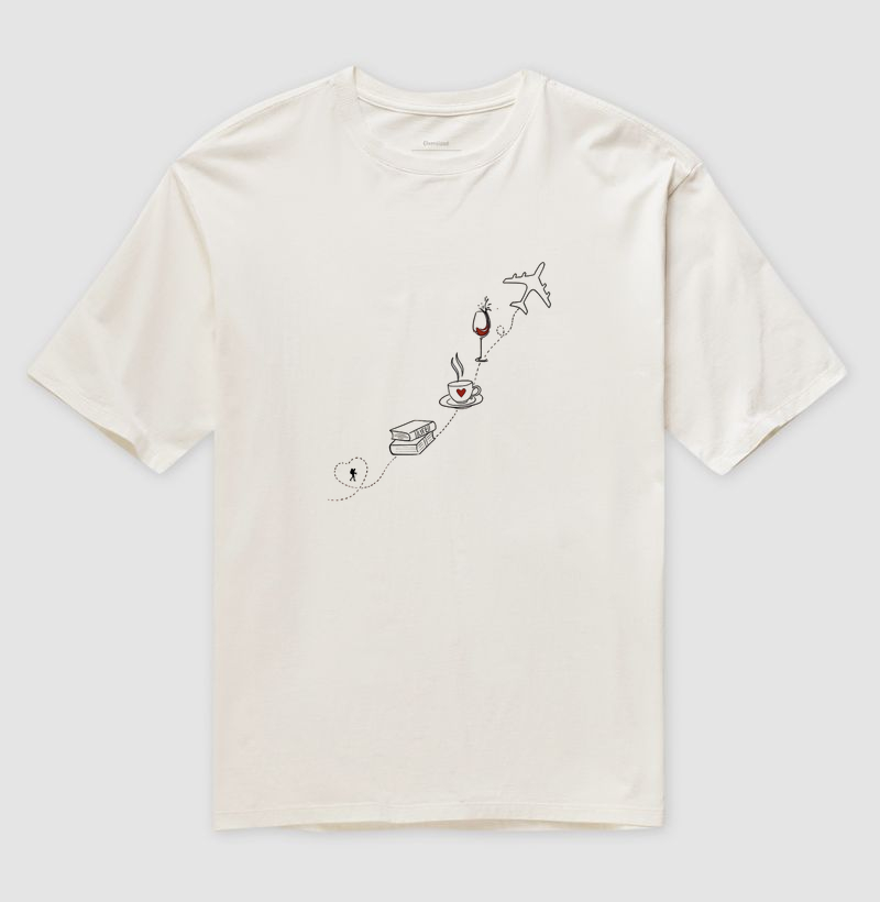 Camiseta Livro Cafe Vinho Aviao | Rota da Vida Viajante | Colecao Viciados em Viagem - Imagem 4