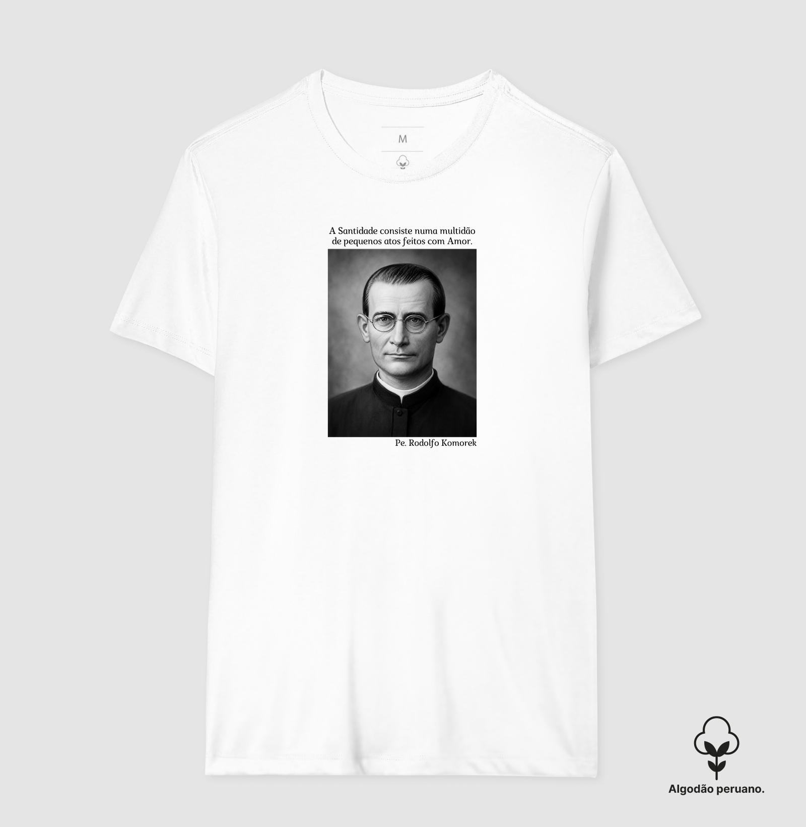 Camiseta Algodão Peruano Pe. Rodolfo Komorek (Preto e Branco) - Imagem 2