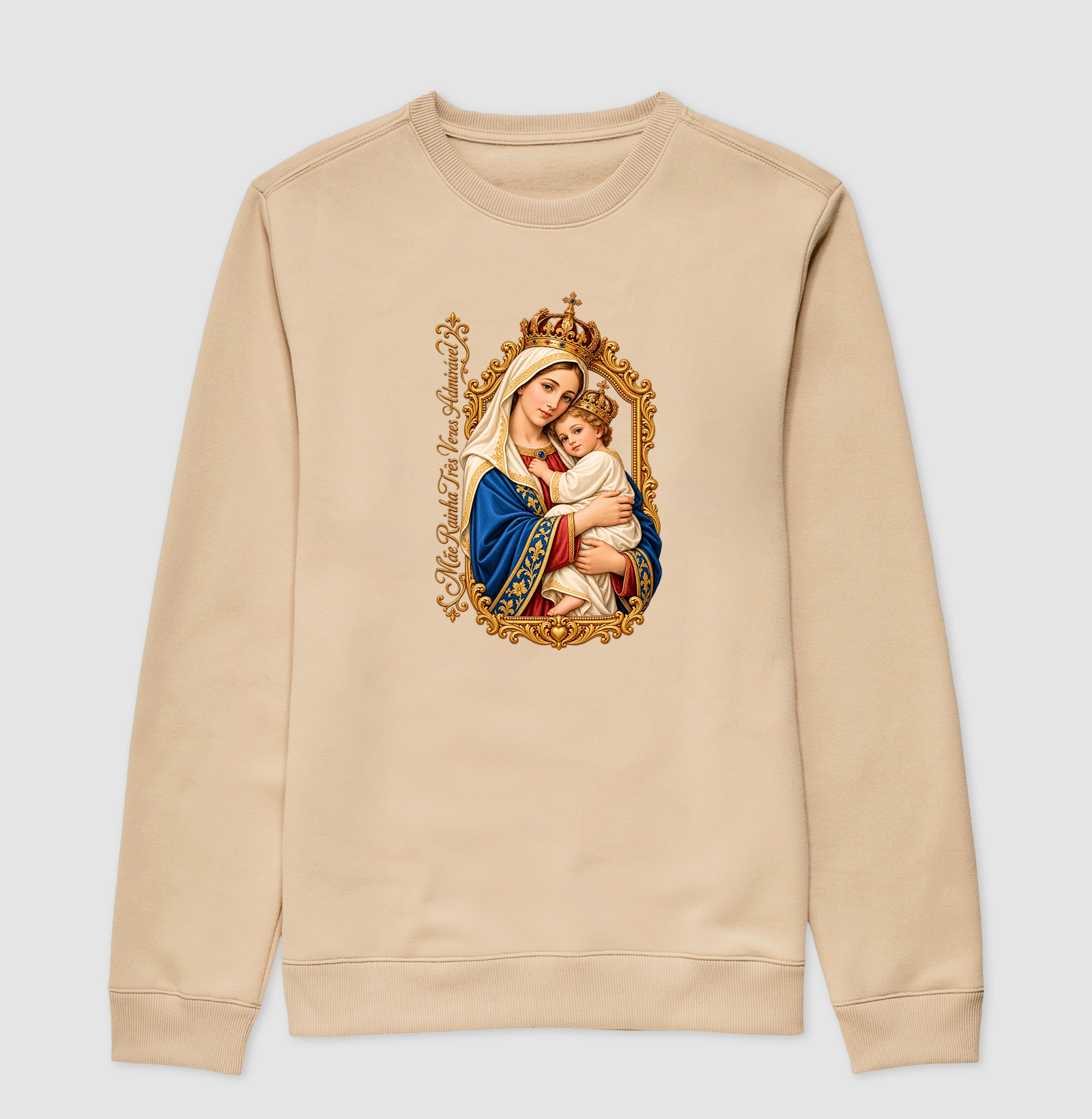 Camiseta Mãe Rainha Três Vezes Admirável Com Menino Jesus - Imagem 3