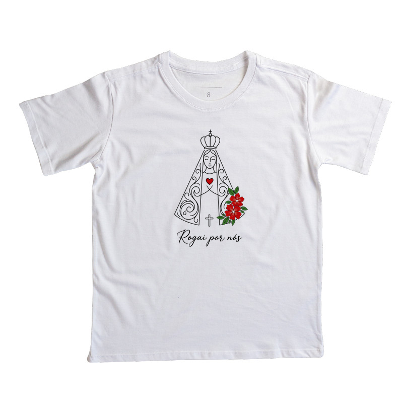 Camiseta Infantil Nossa Senhora Aparecida Rosas - Imagem 2