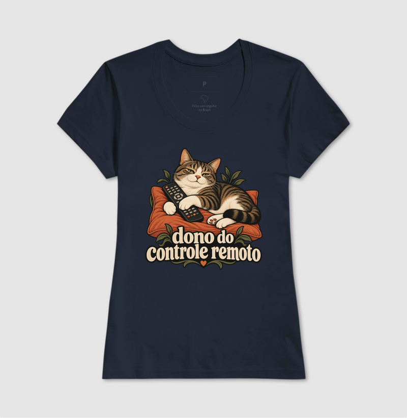 Camiseta Gato Humor "dono do controle remoto" | Pelo & Pano - Imagem 7