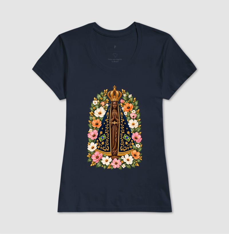 Camiseta Nossa Senhora Aparecida com Flores - Imagem 7