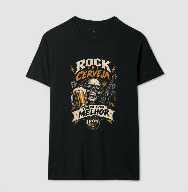 Camiseta Rock e Cerveja Caveira com Guitarra – Estilo Rock’n Roll | Iron Malte - Imagem 2