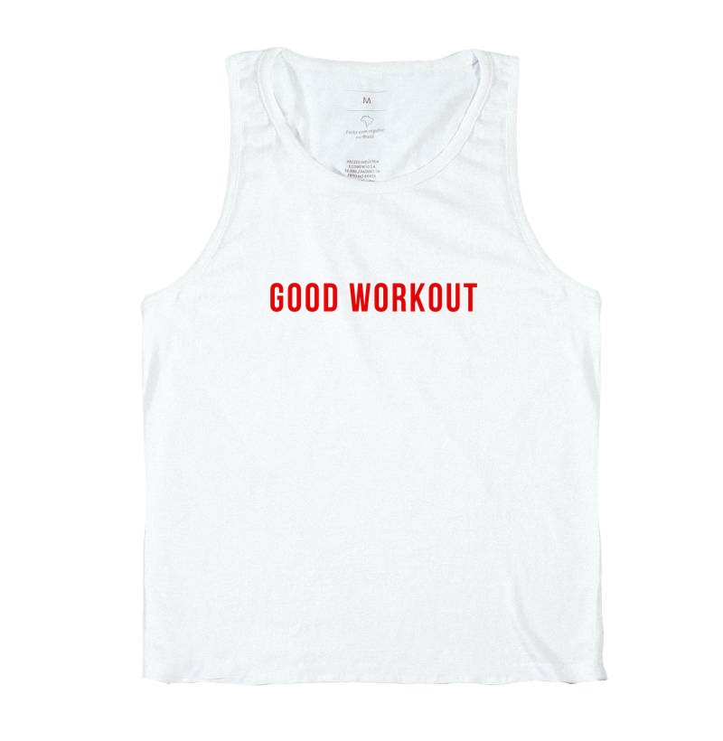 Regata Good Workout Branca Logo Reta Vermelha