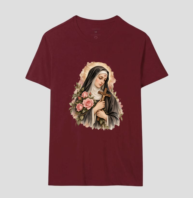 Santa Rita de Cássia — Aquarela Vinheta com Rosas e Crucifixo - Imagem 18