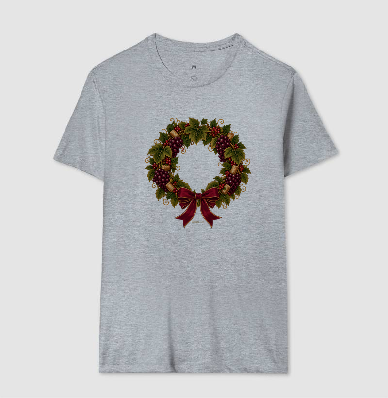 Camiseta Guirlanda de Natal do Vinho – Uvas, Rolhas e Laço - Imagem 8