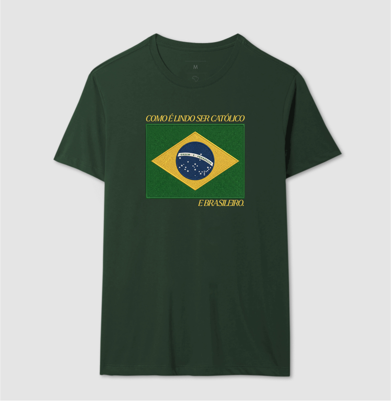 Camiseta Masculina Católica Bandeira Estilo Bordada - Imagem 5