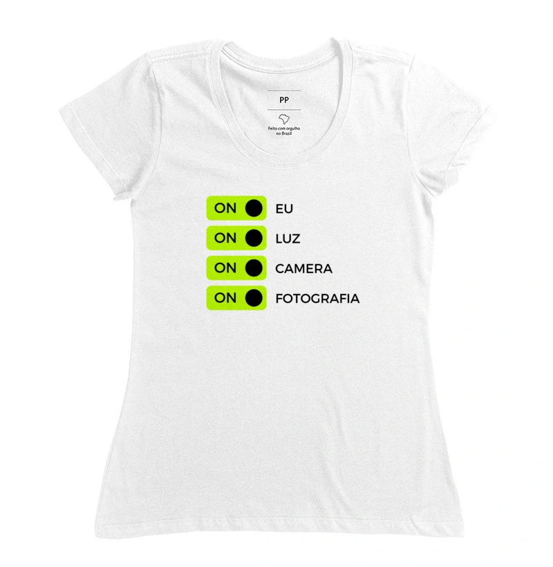 Camiseta on eu, on luz, on câmera & on fotografia  - Imagem 5