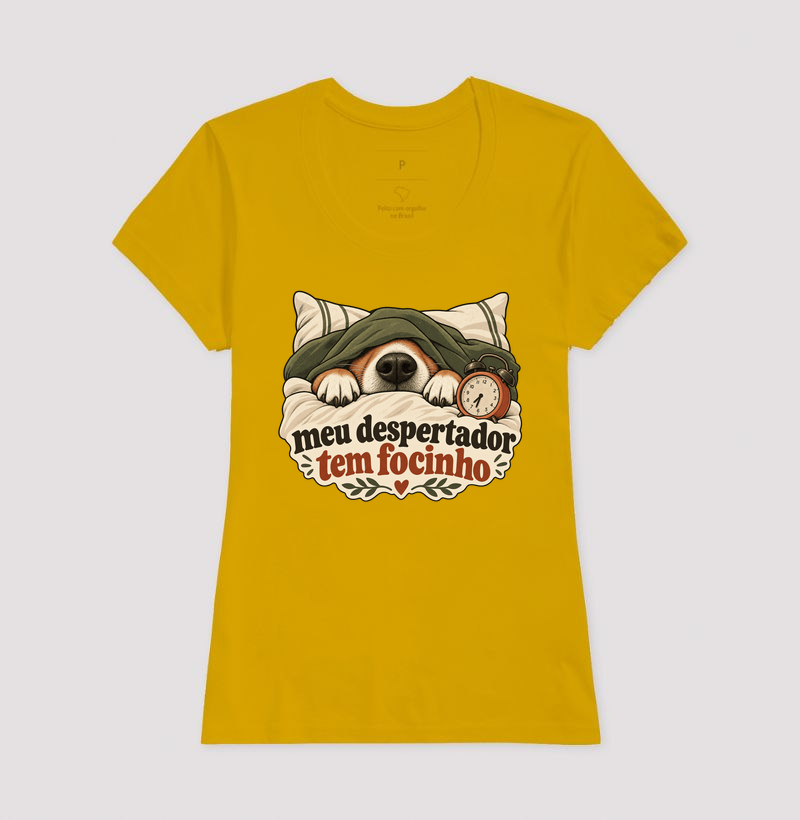Camiseta Cachorro Humor "meu despertador tem focinho" | Pelo & Pano - Imagem 15