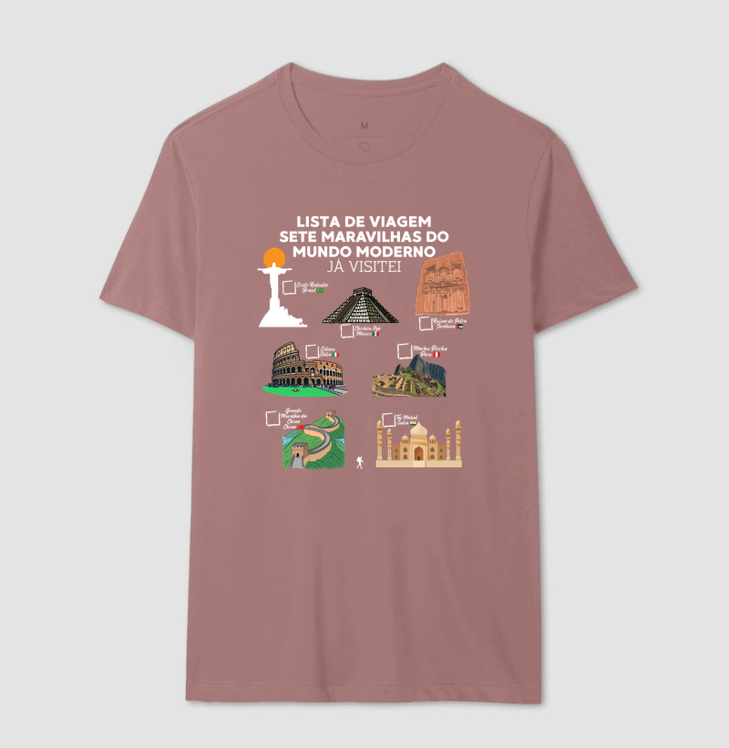 Camiseta Lista de Viagem Sete Maravilhas do Mundo Moderno | Marque as que Ja Visitou | Colecao Personalizaveis - Imagem 19